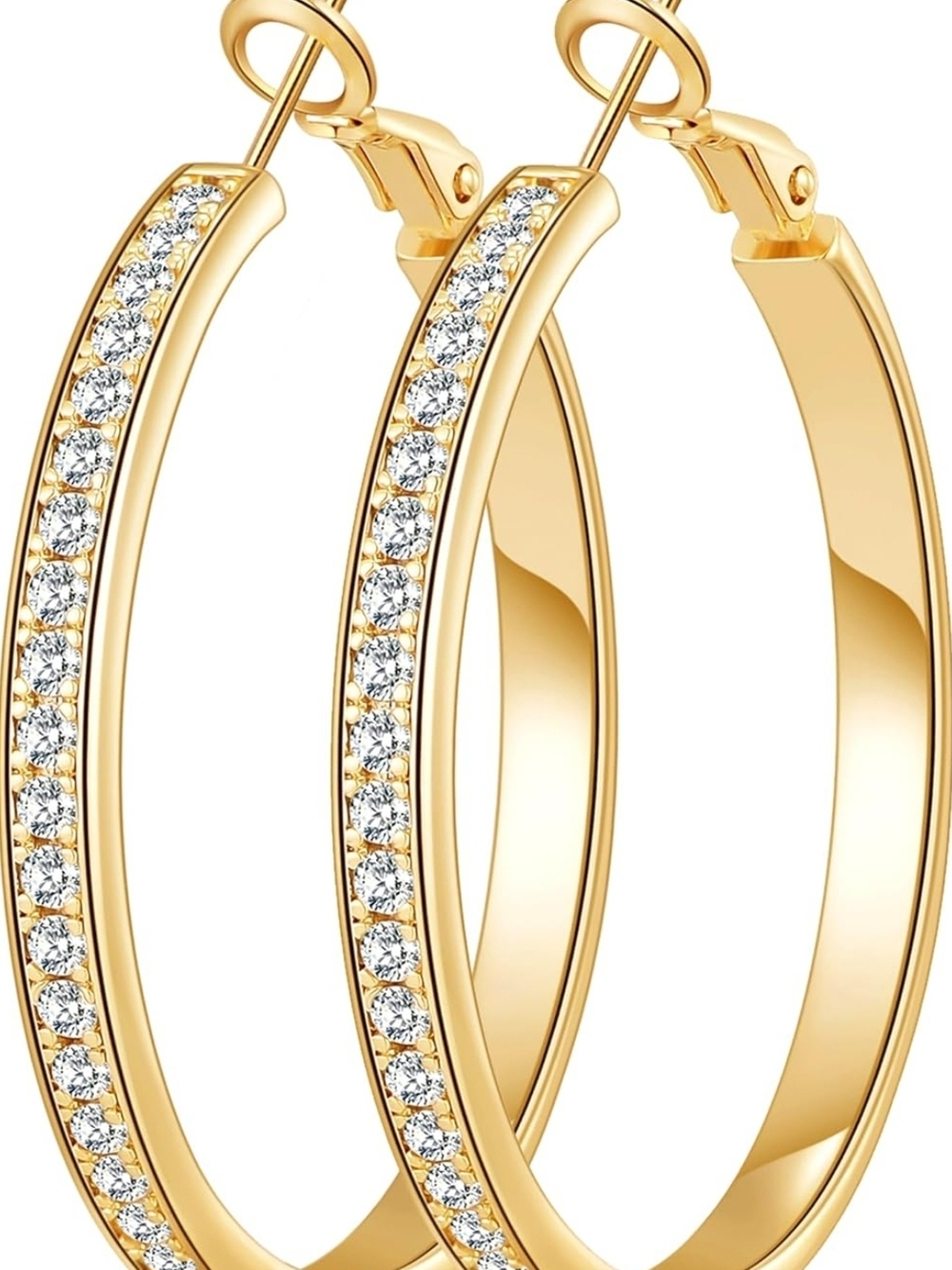 Gold Rhinestone Large Hoop Earrings - Picture 3 of 3